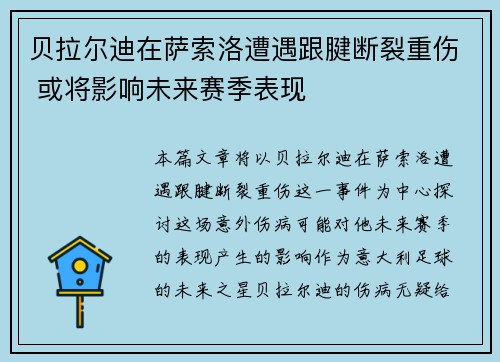 贝拉尔迪在萨索洛遭遇跟腱断裂重伤 或将影响未来赛季表现